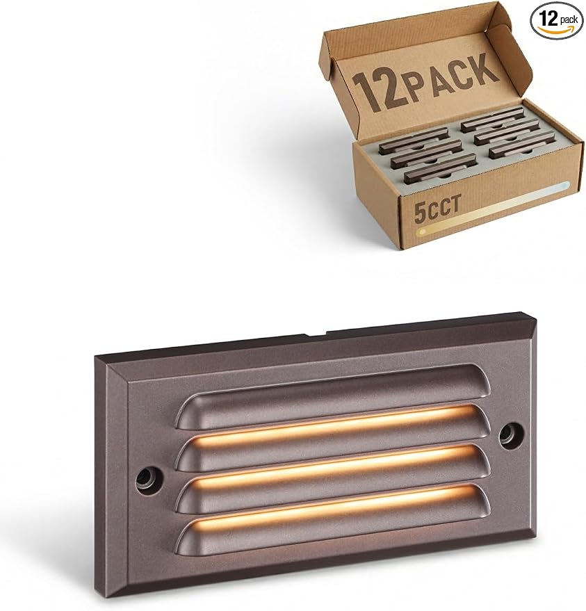 LEONLITE 12-Pack 5CCT 6 Inch Low Voltage LED Step Lights Outdoor | Horizontal Louvered Stair Lights, 12–24V AC/DC, IP65 Waterproof, 1800/2700/3000/4000/5000K, ETL, Aluminum, Oil Rubbed Bronze