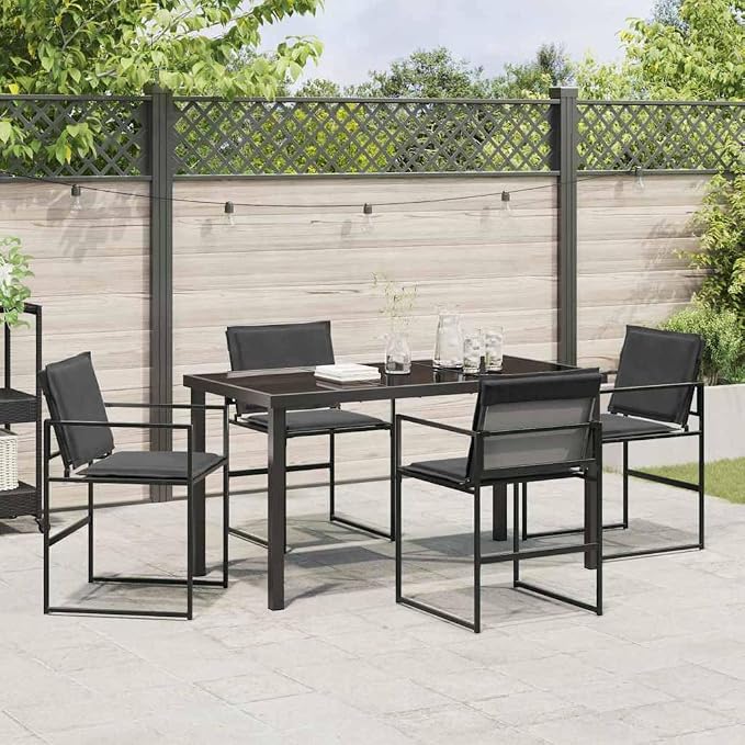 5-Piece Outdoor Dining Set, Metal Patio Table and 4 Textilene Chairs, Modern Garden Furniture for Backyard, Balcony, and Deck, Black