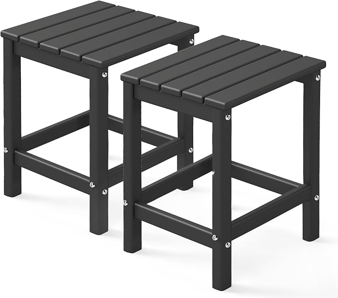 GREENVINES Adirondack-Outdoor-Side-Table | Set of 2 | Single-Tier | 14 x 13 Inches | HDPE Plastic | All Weather | Black | Outside End Tables | for Patio Porch Backyard Indoor