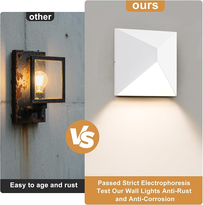 QQCherry Outdoor Light Fixture Wall Mount, White 8W LED Exterior Lighting fixtures for Outside, Modern Front Porch Lights, Waterproof Black Wall Sconce for House, Patio, Garage, Doorway, Entryway
