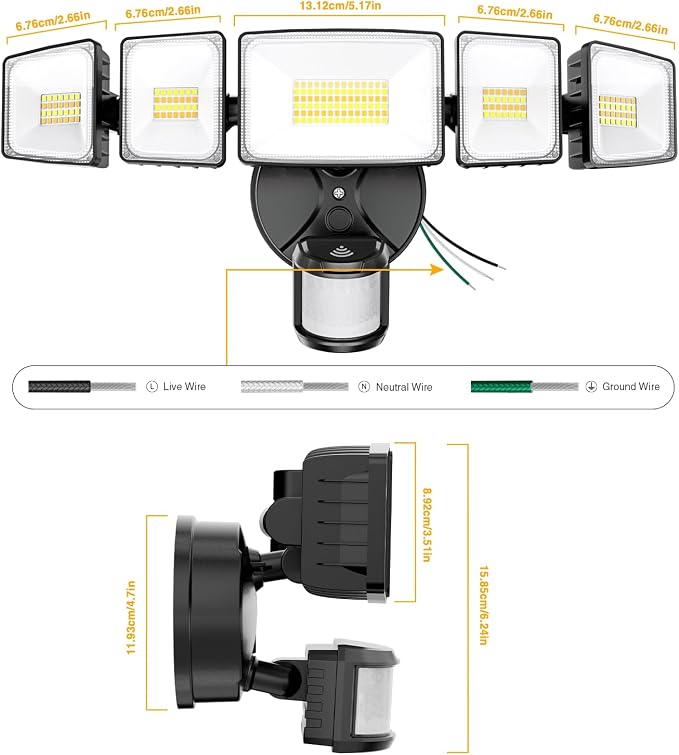Onforu 120W Smart LED Security Lights Motion Sensor Outdoor 5 Heads, 340° Illumination WiFi Alexa Flood Light 12000LM APP Control, 2700K-6500K Exterior Motion Detector, IP65 Wall Light for Yard, Balck
