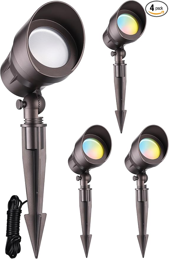 LEONLITE 4-Pack 5CCT 5W 12-24V Low Voltage LED Spotlight Oil Rubbed Bronze | 1800K2700K3000K4000K5000K, Landscape Pathway Lights Outdoor, CRI90, Aluminum Spot Lights for Garden, ETL, IP65 Waterproof