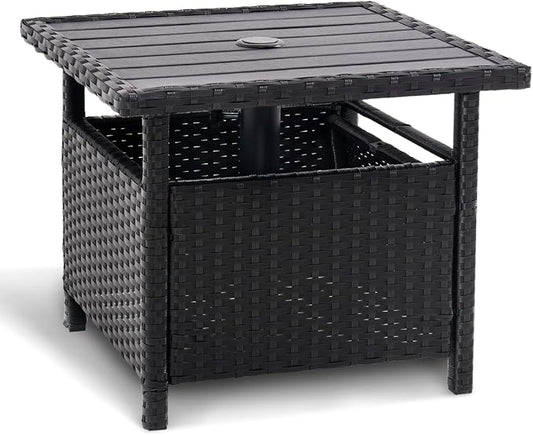 Sundale Outdoor Patio Umbrella Stand All Weather Wicker Rattan 22 in Umbrella Table Garden Furniture Deck Pool Table, Black