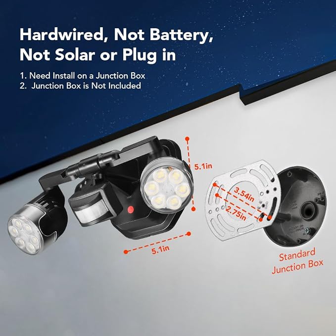 OREiN Motion Sensor Outdoor Security Light, Adjustable Dual-Head LED Flood Light, 3 Modes(Motion/Manual/Dusk to Dawn), 150W Equivalent 5000K, IP65 Waterproof Exterior Lighting, Hardwired