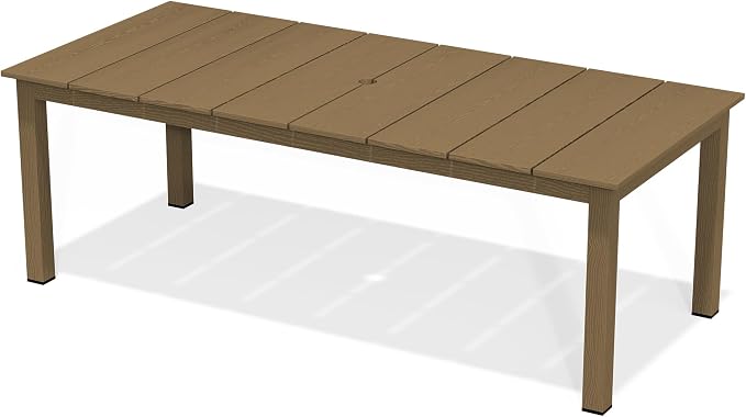 AreShark Outdoor Dining Table,All Weather Rectangular Patio Table for 6,Heavy-Duty HDPE Table with Umbrella Hole and Aluminum Frame,Weatherproof Outdoor Furniture for Backyard, Garden,Brown