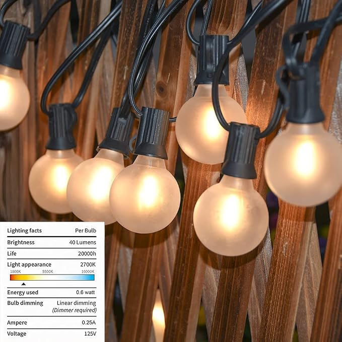 GOOTHY 50Ft LED Outdoor Patio String Lights - Waterproof Globe Lights with 52 Shatterproof Frosted Bulbs, Connectable for Wedding, Party, Christmas & Garden Decor, Black Wire