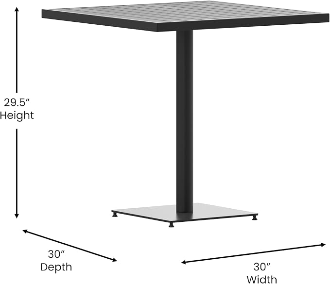 Flash Furniture Lark Commercial Outdoor Patio Bistro Dining Table - Faux Gray Wash Teak Poly Slats - 30" Square