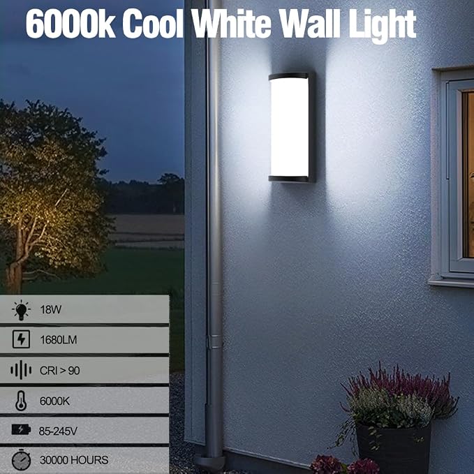 Outdoor Wall Lights 2Packs,Modern 6000k Cool White LED Exterior Light Fixtures,Wall Sconces Lighting,Black Porch&Patio Light,IP65 Waterproof for Garage Hallway Stairs Gardens(2packs)