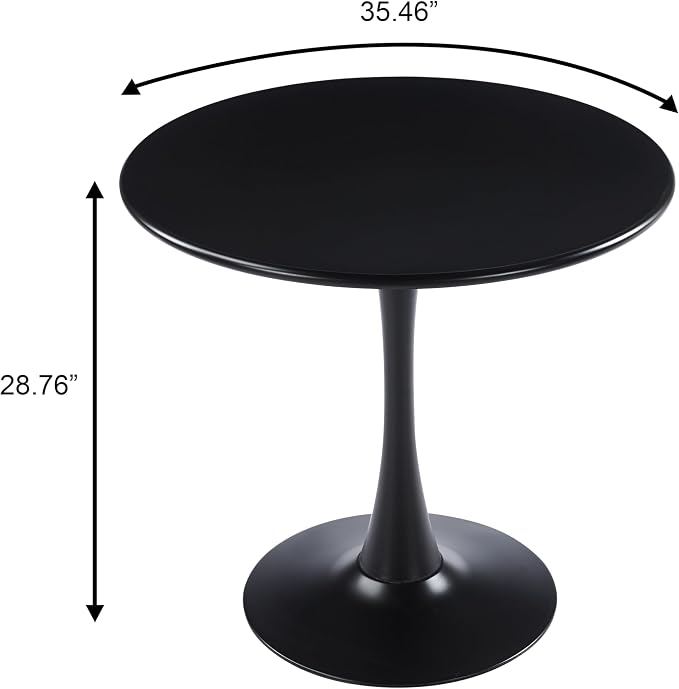 LeisureMod Bello 35" Round Outdoor Dining Table, Modern Black Metal Patio Bistro Table with Pedestal Base, Weather-Resistant Accent Table for Balcony, Garden, Deck, Backyard & Cafe, Black