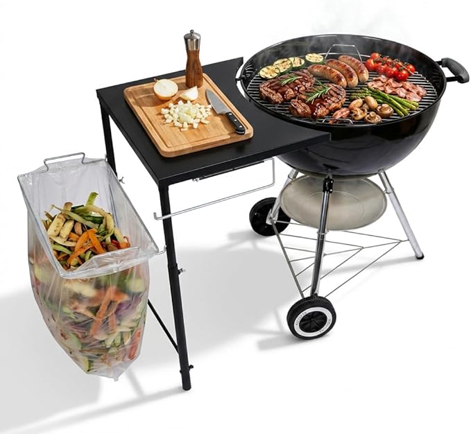 Uniflasy 18"x20" Grill Side Table for Weber Kettle 22/26 & Smokey Mountain 22 | Adjustable Height, Fits Weber Original, Premium & Master-Touch Kettle Grills, Charcoal Grill Work Table, Large BBQ Prep Shelf