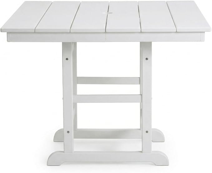 Square Patio Dining Table, White HDPE, 37.8 Inch