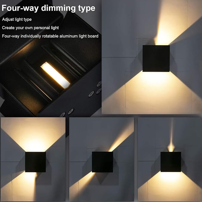 Mille Lucciole 2 Pack LED 20W Outdoor Sconce Wall Lights Interior/Exterior Up and Down Lights IP65 Waterproof Sconce Outdoor Lighting Fixtures Square Aluminum Wall Mount Light Black 6500K Cold Lights