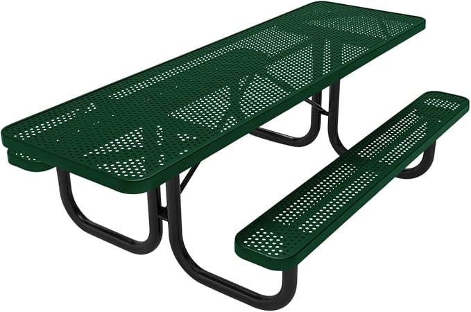 COATEDOUTDOORFURNITURE Heavy-Duty Portable ADA-Compliant Outdoor Picnic Table, Punched Steel Patio Dining Furniture Made in America (8ft Rectangular, Both-Side Handicap, Green)