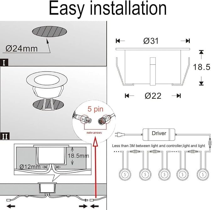 LED Deck Lights Kit, 30pcs Φ1.22 WiFi Smart Phone Control Low Voltage Recessed RGBW Deck Lighting Waterproof Outdoor Yard Path Stair Decor, Black