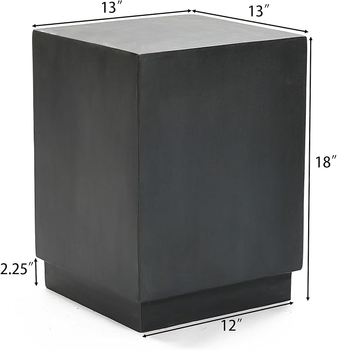 LuxenHome 18'' Outdoor Side Table, Minimalist Charcoal Gray Square Outside End Tables, Small Accent Table for Indoor, Outdoor, Porch, Poolside, Backyard, Modern Patio Furniture, Plant Stand