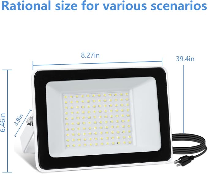 UFOND 10000 Lumens LED Flood Lights, 100W Outdoor Waterproof Floodlights | 2 Pack, Lighting Angle Adjustable, Portable Light with Plug for Garage, Yard, Garden, Porch