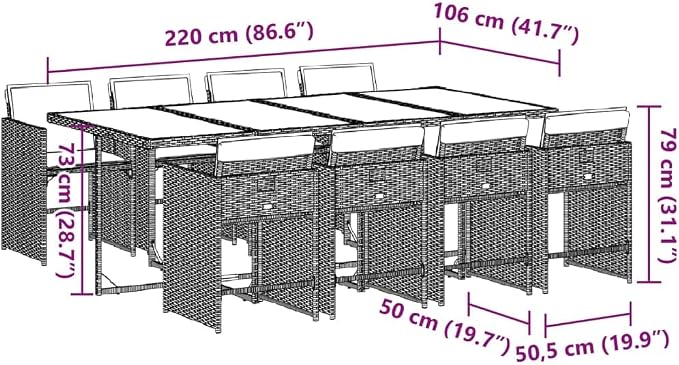 9-Piece Patio Dining Set with Cream Cushions Beige PE Rattan Outdoor Furniture Set for Backyard Garden Balcony Porch