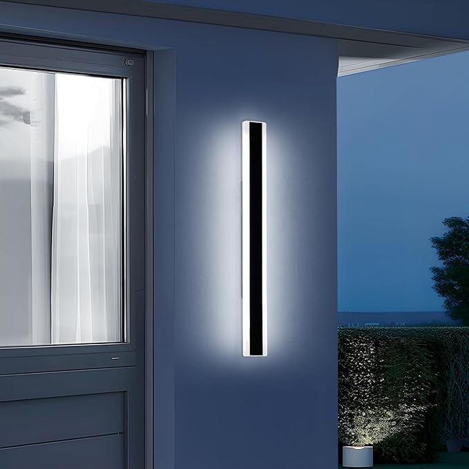 Modern Outdoor Wall Sconce, 31.4inch LED Outside Wall Light Fixture, IP65 Waterproof, 6000K Cold White, Black Minimalist Exterior Lighting Patio Wall Lamps for House, Porch, Garage, Garden