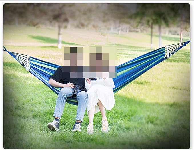 Single Camping Hammock 550lb Anti-Rollover Canvas Comfortable Fabric Hammock with Tree Straps for Backpacking Outdoor Travel Beach Backyard (Blue)