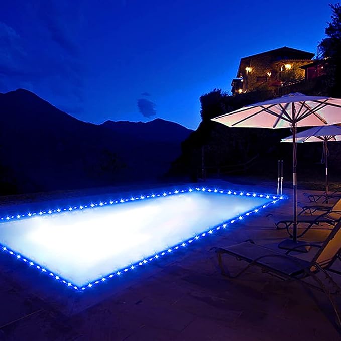 JMEXSUSS 66 ft 200 LED Pool Accessories IP 65 Solar Pool Lights Outdoor | Rope Lights with 8 Modes, Blue Solar Christmas Lights for Above ground and Inground pools Fence Yard Walkway Christmas
