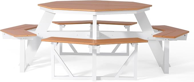 WestinTrends Outdoor 48" HDPE 8-Person Patio Octagon Picnic Table, Teak