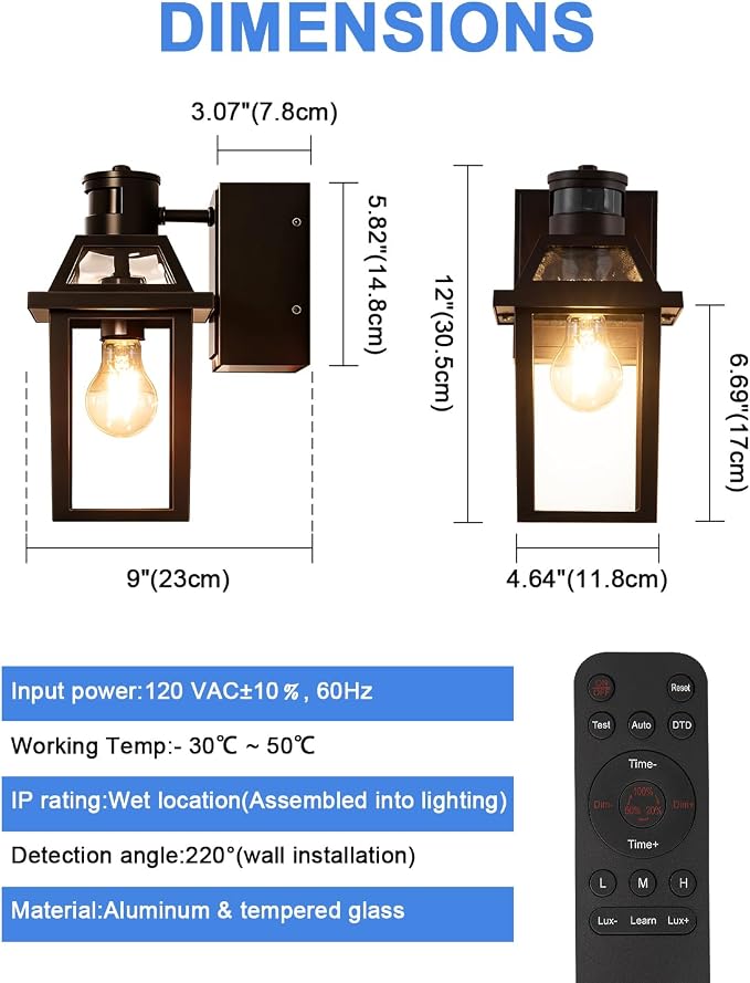 Porch Light with GFCI Outlet and Remote, Motion Sensor, Brown, 2 Pack | Dusk to Dawn Motion Sensor Outdoor Light 4 Lighting Modes Exterior Fixture Outside Lights for Porch Garage House