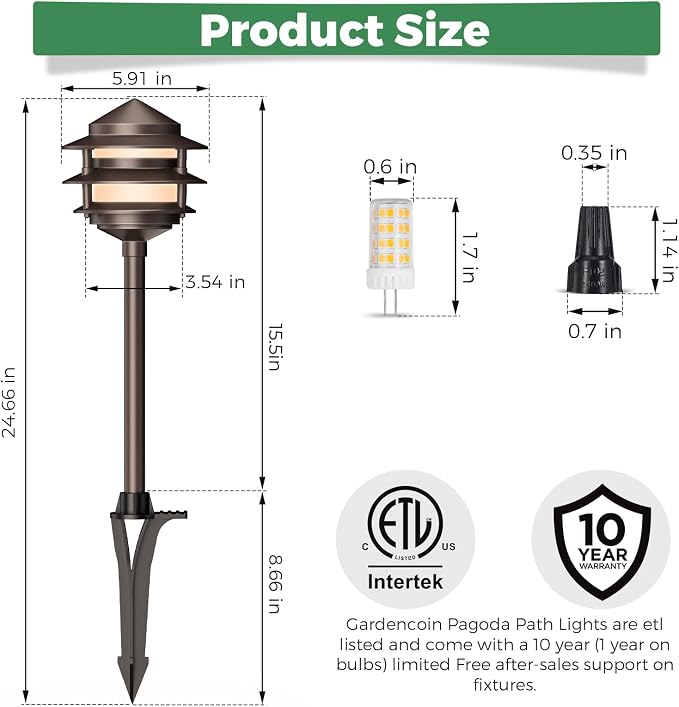 Pagoda Low Voltage Landscape Pathway Lights, 12V Outdoor LED Path Lights Wired, Aluminum Walkway Lighting with 4W 2700K Replaceable G4 Bulb, Bronze Classic 3-Tier Lantern, 6 Pack