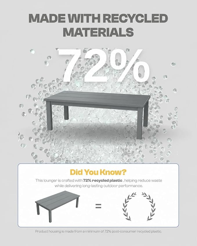 HDPE Outdoor Coffee Table, Weather-Resistant Rectangle Patio Coffee Table with Large Tabletop for Balcony, Deck, Garden, Poolside (Grey)