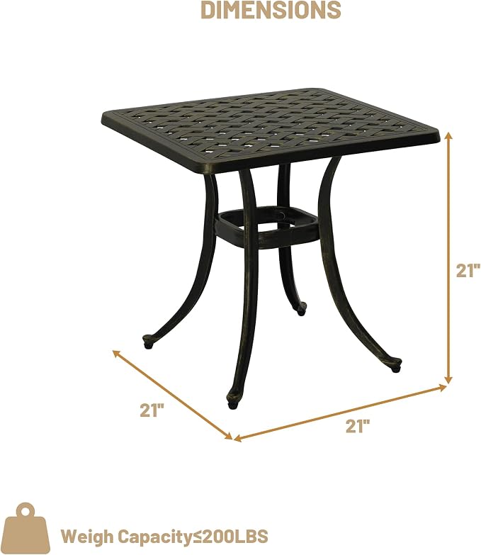 Clihome 21" Patio Table Outdoor Bistro Table Cast Aluminum Patio Dining Table Patio Tables for Outside Table for Garden, Backyard, and Porch