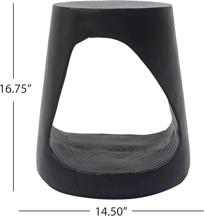 Faux Concrete Side Table Outdoor Faux Stone End Table, Round Outdoor Accent Tables, Garden Stool Plant Stand for Porch, Backyard Black Wood-Like Texture,