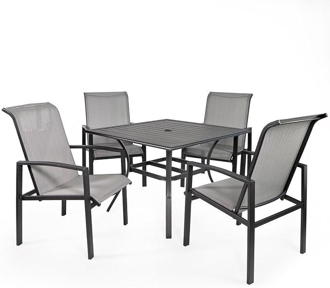 Barton 5-Piece Outdoor Dining Set Square Patio 1 Table Mesh Dining 4 Chairs Yard Patio Furniture Garden