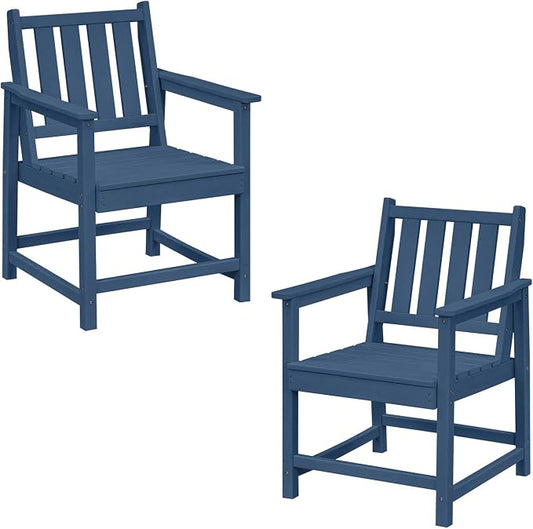 2-Piece Outdoor Patio Chairs, HDPE All-Weather Patio Chair with Backrest and Armrest, 300 lbs Support Outdoor Dining Chair Furniture for Garden, Deck, Porch, Navy