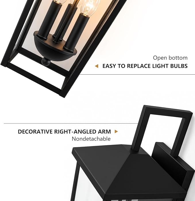 Outdoor Wall Lights Exterior Porch Sconces | Black, 22.5” Patio Wall Lighting Fixtures, Clear Glass,E12,Water Proof, for House,Yard,1 Pack