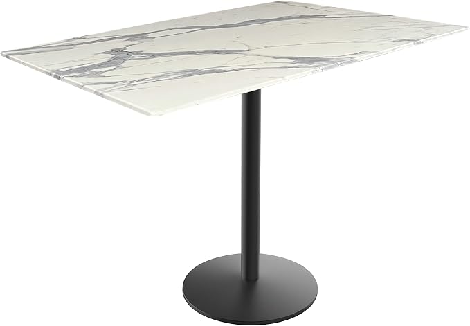 Holland Bar Stool Co. 36" Tall OD214 Indoor/Outdoor All-Season Black Wrinkle Table with 32" x 48" White Marble EuroSlim Top