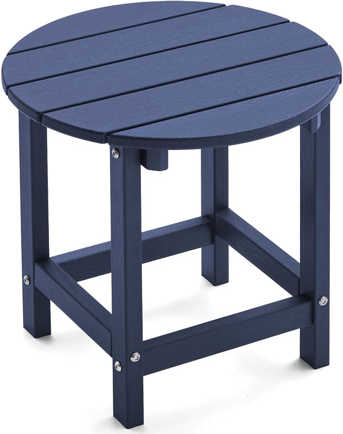 Outdoor Side Table, Adirondack Round 17" Patio Table, Easy Maintenance & Weather Resistant, HDPE End Table for Backyard, Pool, Patio, Porch, Navy Blue