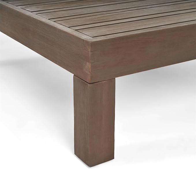 Outside Acacia Wood Coffee Table, Square Outdoor Coffee Table for Patio Lounge, Slatted Tabletop, 29.50 x 29.50 x 10.25 Inch, Gray