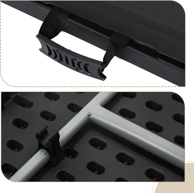 Athena Collection 6ft Folding Table, Lightweight Portable Desk with Handle, Square Foldable Plastic Table for Card Games, Collapsible Dining, Indoor Outdoor Camping Picnic & Party Use, Black