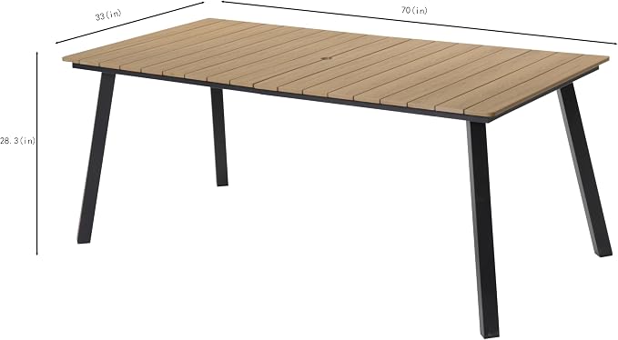 70" Steel Elegant and Stylish Kitchen Dining Table, Simple and Practical Dining Table, Mid-Century Style Outdoors Coffee Tables with Umbrella Hole for Patio, Garden, Poolside , Bronze,Earthy Yellow