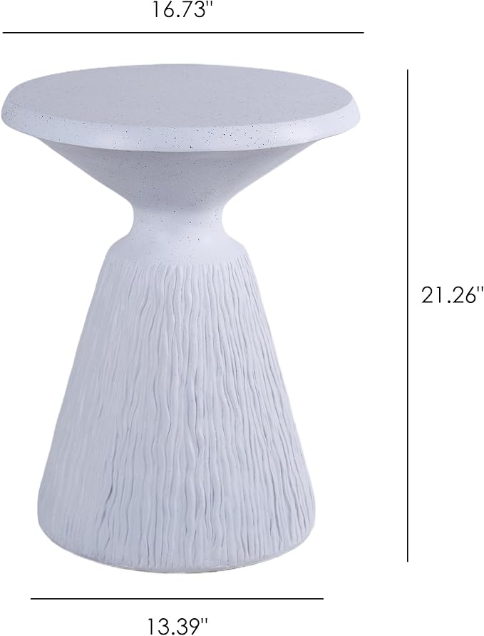 16.73" Cement End Tables for Patio,Aqua Grey | Modern Small Round Side Accent Table,Tree Stump Garden Stool Drum Indoor and Outdoor