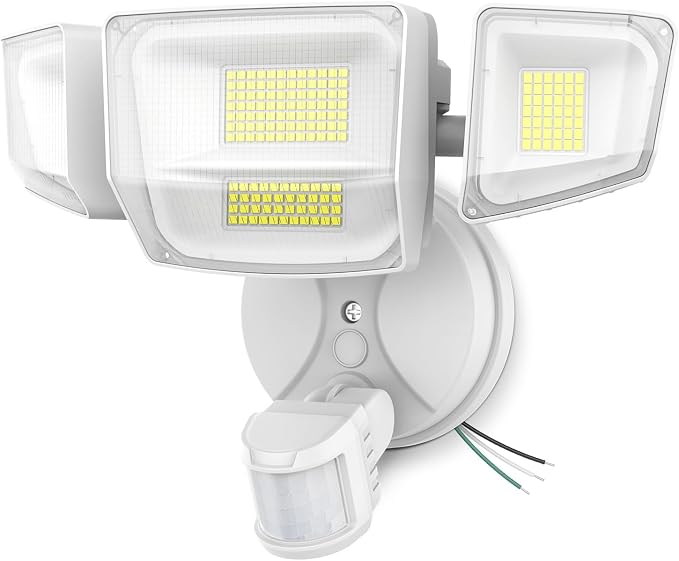 Onforu 90W 10000LM LED Motion Sensor Outdoor Lights, 4-Head Dusk to Dawn Outdoor Lighting, Hardwired Flood Lights, IP66 Waterproof 6500K Security Floodlight for Outside (White)