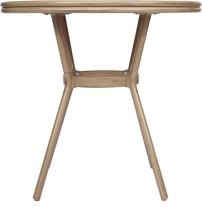 BizChair Indoor/Outdoor Commercial Bistro 31.5" Table, Natural/White PE Rattan, Glass Top, Bamboo Print Aluminum Frame in Light Natural