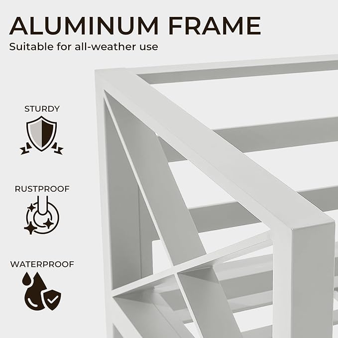 5-Piece Aluminum Patio Furniture Set, Oversized Outdoor Conversation Sofa Set with Coffee Table, White All-Weather Deep Seating, Rust-Proof Frame for Backyard, Deck, Porch, or Balcony