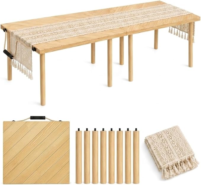Folding Wood Picnic Table, Natural Pine, Portable with Carry Handle, Outdoor Dining