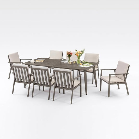9 Pieces Outdoor Dining Set, Never-Rust Aluminum Patio Furniture Set with Umbrella Hole, All-Weather Outdoor Patio Dining Set for 8, Patio Table and Chair Set for Decks, Pool, Lawn, Limed Oak