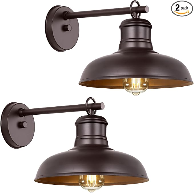 2-Pack Brown Wall Sconces, Farmhouse Exterior Barn Light Fixtures | Outdoor Wall Lights with E26 Socket, Anti-Rust Waterproof Exterior Wall Lantern for House Patio Porch Doorway Garage