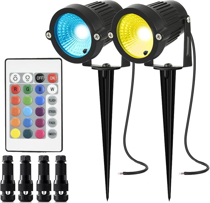 Low Voltage Landscape Lights Color Changing RGB 5W DC12V LED Landscape Lighting Outdoor Waterproof Spotlight Remote Control for Garden Pathway Christmas Decorative Light