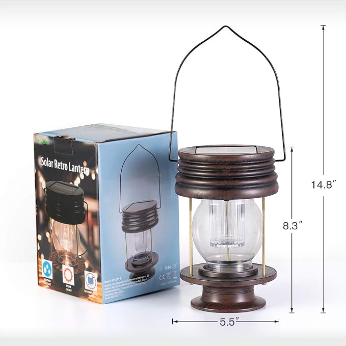 Solar Lanterns Outdoor Patio Decor, 1 Pack Large Hanging Solar Lights Waterproof, 30LM Bright Retro Decorative Table Lamps with Warm Glow for Porch, Yard, Garden, Pathway & Backyard Decoration