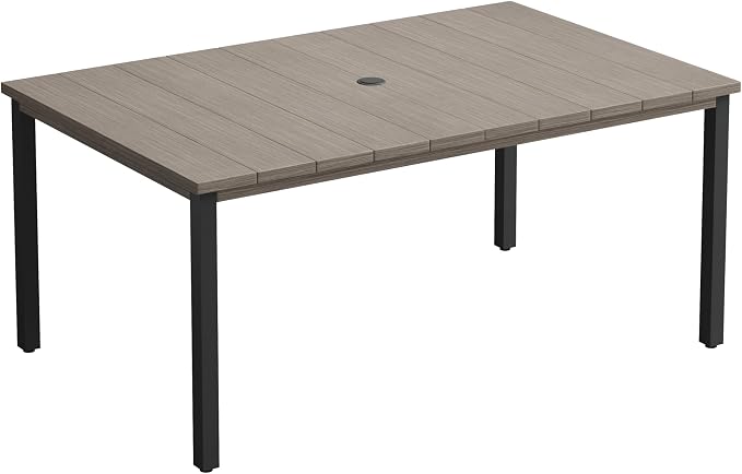 Outdoor Dining Table for 6, 63" Rectangle Outdoor Table with Adjustable Umbrella Hole, All-Weather Metal Patio Dining Table for Lawn Garden Backyard Deck, Grey