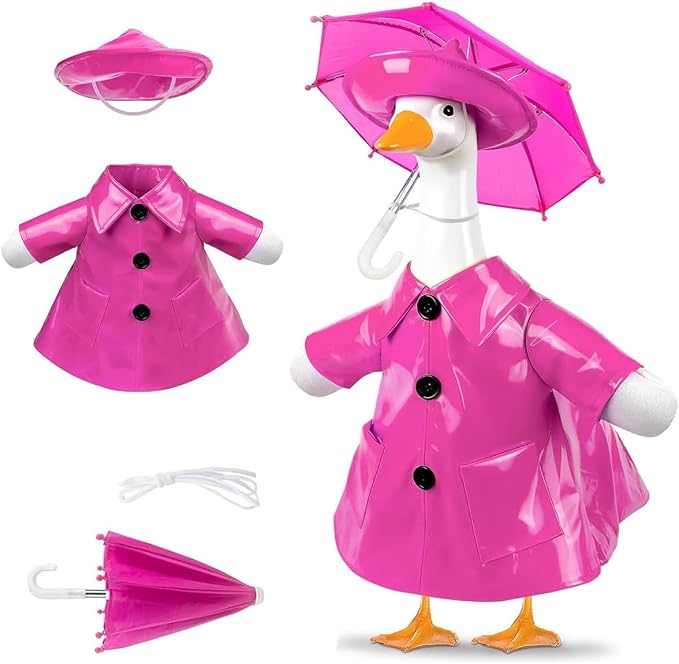 Raincoat Porch Goose Outfits,Spring Summer Lawn Goose Statue Raincoat Clothes,Fits 23" Geese Statue, for Summer Outdoor Patio Yard Lawn Garden Decoration(Raincoat-Pink)