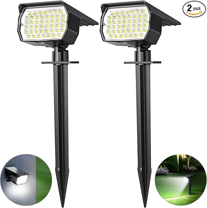 Tadyreal Solar Spot Lights Outdoor 2 Pack, [46 LED/3 Modes] Solar Landscape Spotlights Waterproof, 2-in-1 Auto On/Off Solar Powered Lights for Outside Yard Garden Wall Pathway(Cool White)